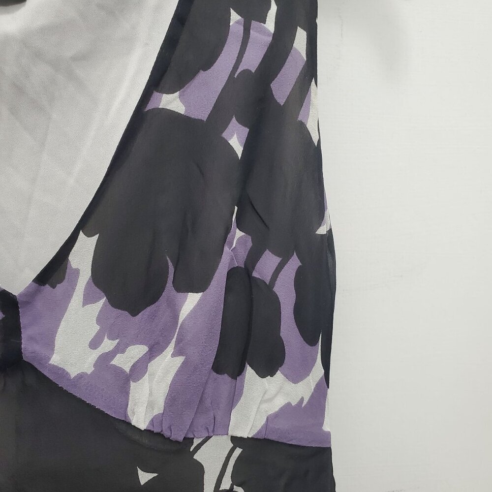 Mac & Jac Women's Purple Black Abstract Sleeveless Silk Tie Back Dress Size 4 - Picture 2 of 6